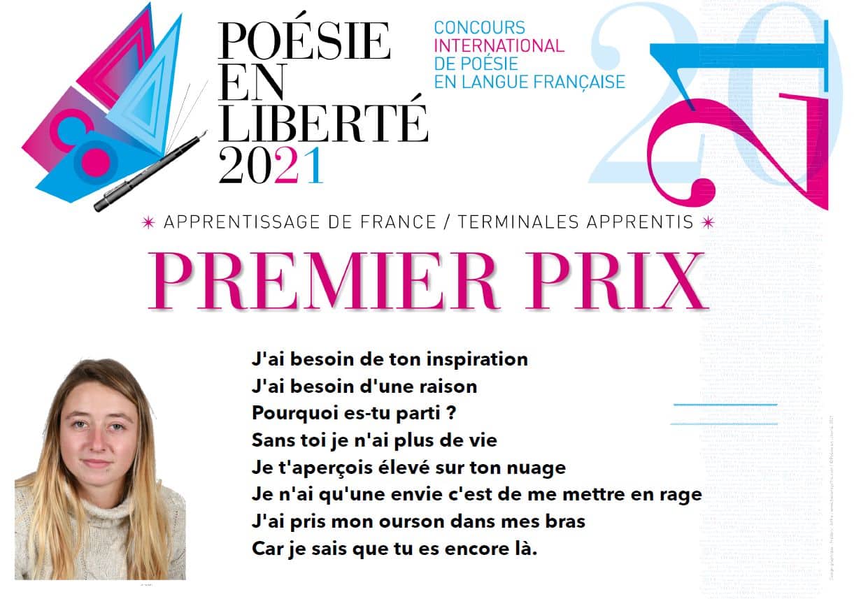 Lire la suite à propos de l’article Poésie en liberté, 1er prix pour Océane