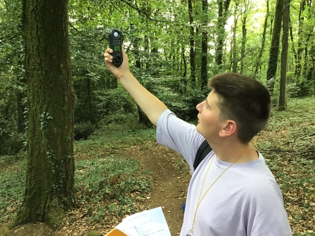 un élève dans la forêt