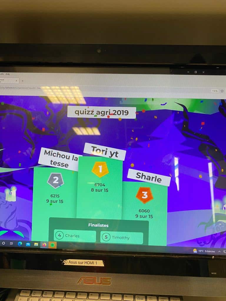 les 3 gagnants du jeu kahoot