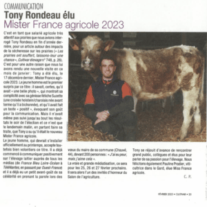 Lire la suite à propos de l’article Tony RONDEAU, ancien élève de Bac Pro élu Mister France Agricole 2023